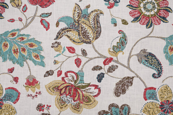 Robert Allen Spring Mix Printed Linen Blend Drapery Fabric in Poppy