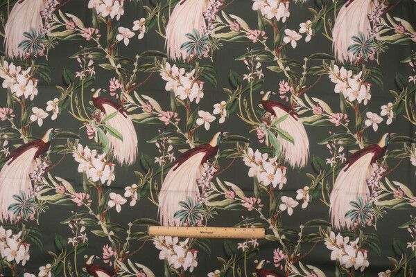 Stof France Paradisier Printed Cotton Drapery Fabric in Kaki