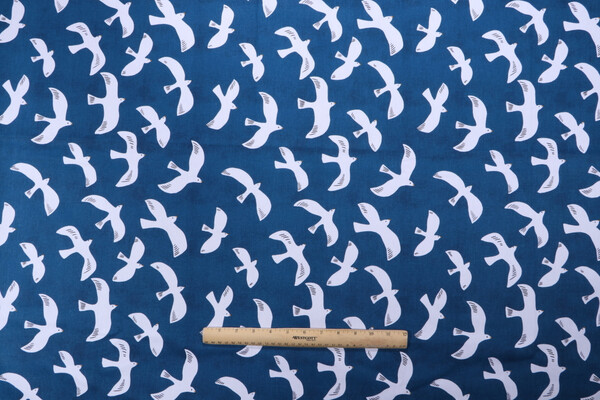 Stof France Mouette Printed Cotton Twill Drapery Fabric in Marine