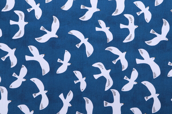 Stof France Mouette Printed Cotton Twill Drapery Fabric in Marine