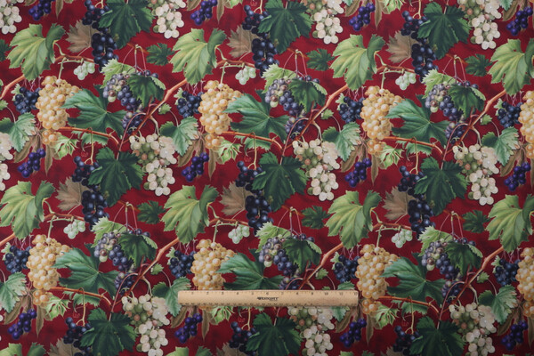 Stof France Vignes Printed Cotton Twill Drapery Fabric in Bordeaux