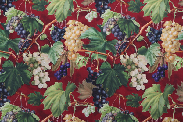 Stof France Vignes Printed Cotton Twill Drapery Fabric in Bordeaux