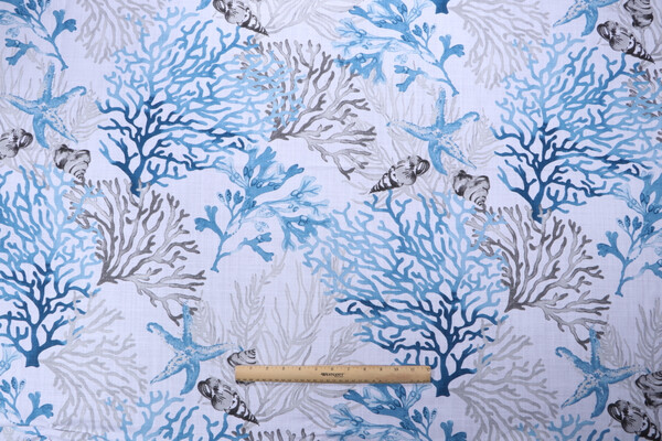 Stof France Quiberon Printed Cotton Drapery Fabric in Bleu