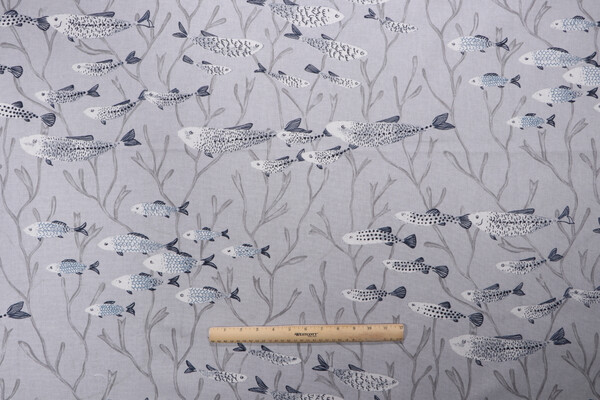 Stof France Merlu Printed Drapery Fabric in Gris