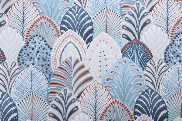 Stof France Amytis Printed Cotton Drapery Fabric in Bleu