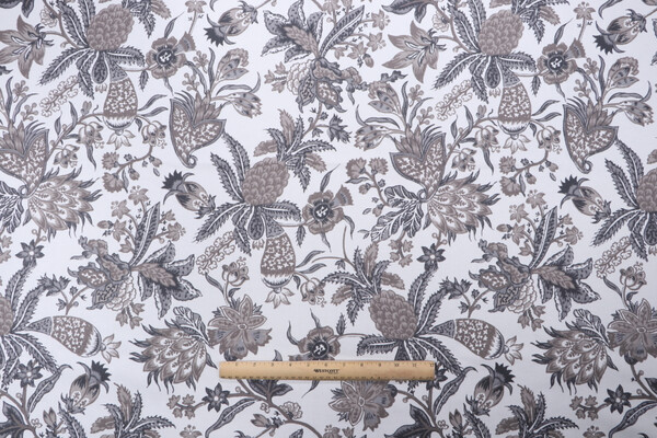 Stof France Malaca Printed Cotton Drapery Fabric in Naturel