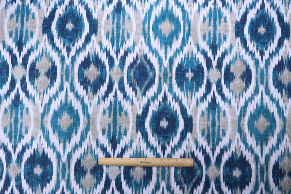 Stof France Jimena Printed Cotton Drapery Fabric in Bleu