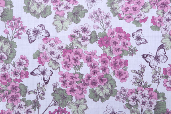 Stof France Geranium Printed Cotton Drapery Fabric in Rose