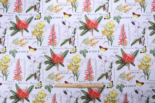 Stof France Botanical Printed Cotton Drapery Fabric in Blanc