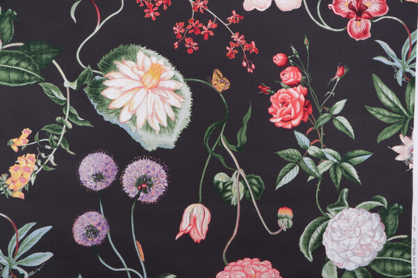 P Kaufmann Jardin De Fleurs Printed Cotton Drapery Fabric in Thunder