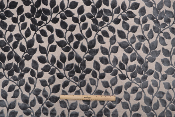 PK Lifestyles Lovely Leaf Velvet Upholstery Fabric in Charcoal