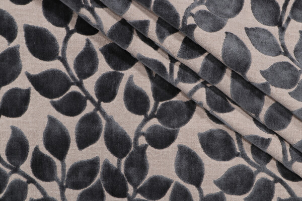 PK Lifestyles Lovely Leaf Velvet Upholstery Fabric in Charcoal