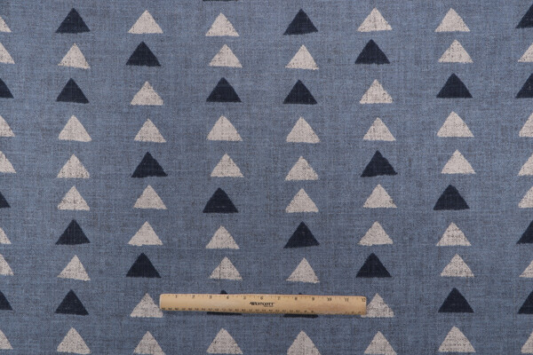 PK Lifestyles Nomadic Triangles Printed Drapery Fabric in Blue Smoke