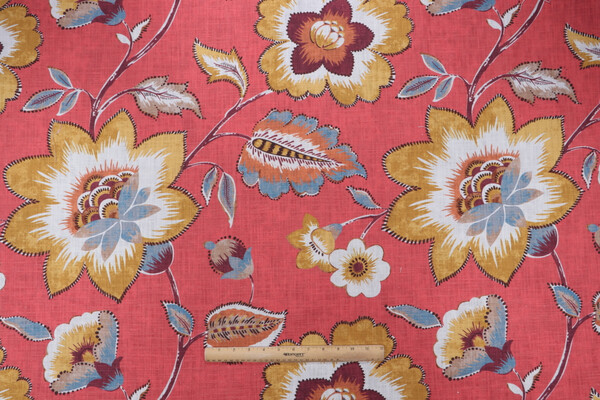 Hamilton Wellington Printed Cotton Drapery Fabric in Coral