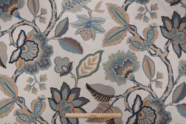 Hamilton Patricia Printed & Embroidered Drapery Fabric in Slate