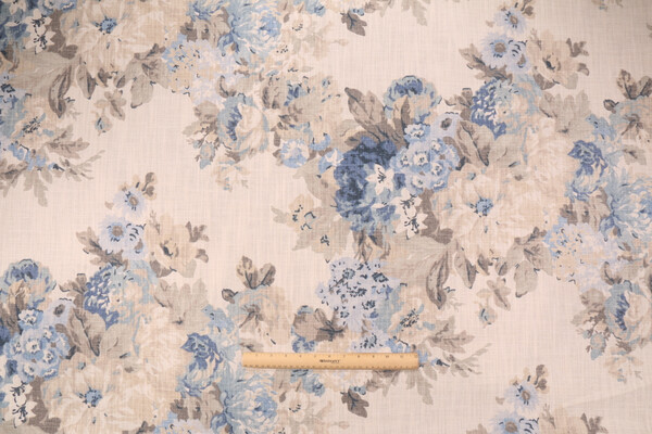 Waverly Juliet/Derby Printed Cotton Drapery Fabric in Bluebell
