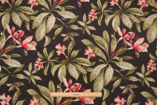 PK Lifestyles Orchid Valley Printed Polyester Outdoor Fabric in Ebony
