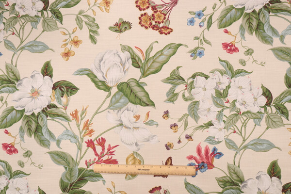 Williamsburg Garden Images Printed Cotton Drapery Fabric in Creme