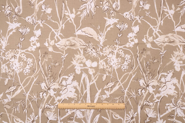 Lacefield Garden Party-Cambric Printed Cotton Blend Drapery Fabric in Sand