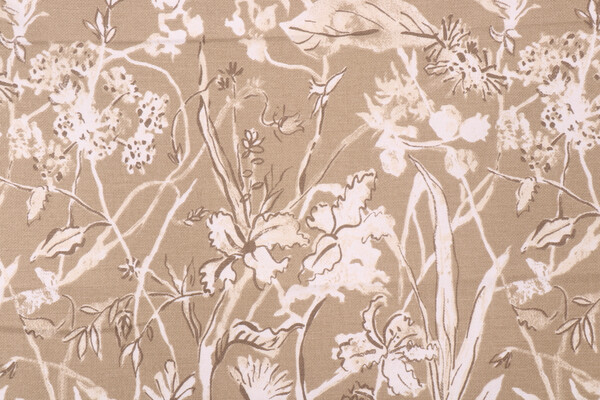Lacefield Garden Party-Cambric Printed Cotton Blend Drapery Fabric in Sand