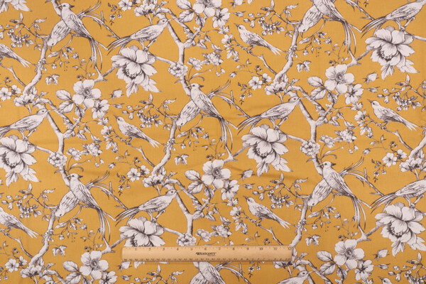 Stof France Fauvette Printed Cotton Drapery Fabric in Moutarde