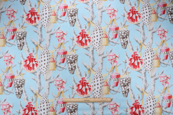 Harrison Howard Ocean Wonders Printed Cotton Twill Drapery Fabric in Tiffany