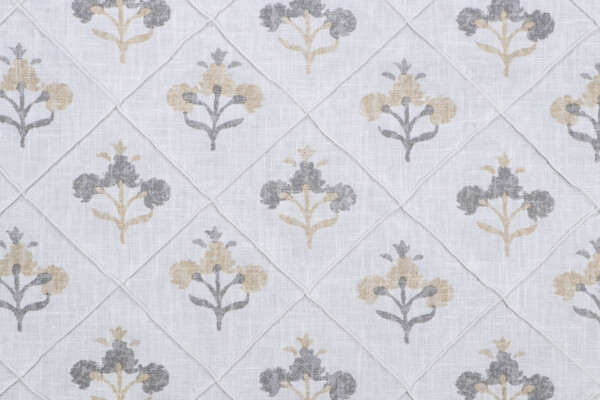 Kaufmann Trois Fleurs Printed Pintuck Drapery Fabric in Grey