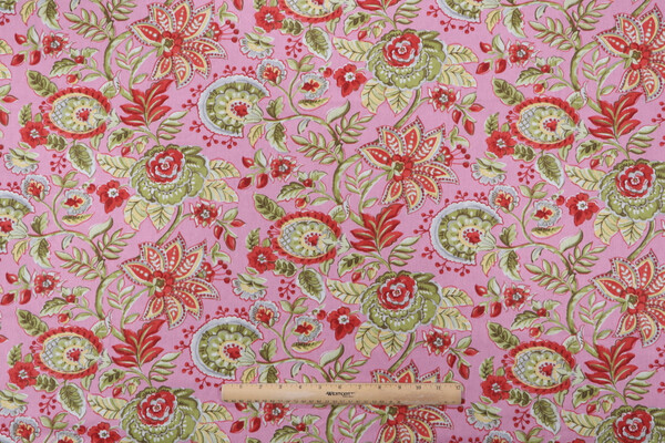 Stof France Athena Printed Cotton Drapery Fabric in Rose