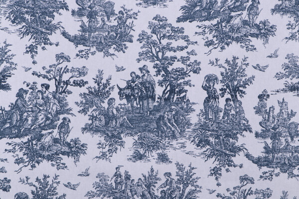 Premier Prints Jamestown Toile Printed Cotton Drapery Fabric in Premier Navy