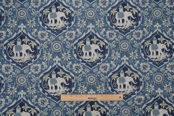 Mill Creek Sanaya Printed Cotton Drapery Fabric in Denim