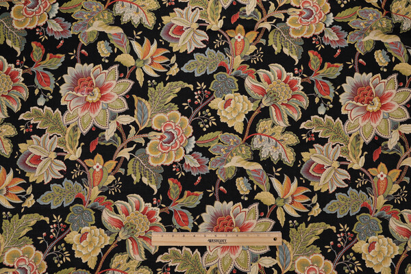 Mill Creek Venezla - Cliffside Printed Linen Blend Drapery Fabric in Noir