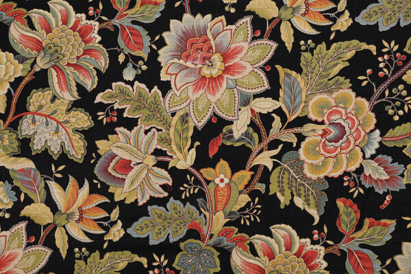 Mill Creek Venezla - Cliffside Printed Linen Blend Drapery Fabric in Noir