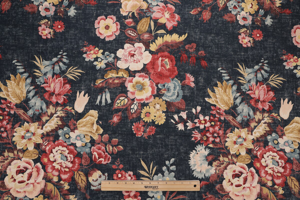 Kittridge Printed Cotton Drapery Fabric in Navy