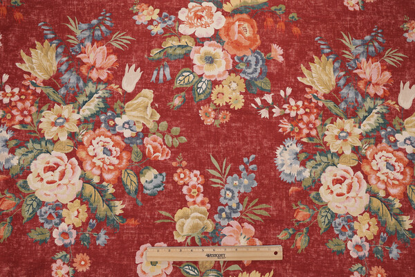 Kittridge Printed Cotton Drapery Fabric in Crimson