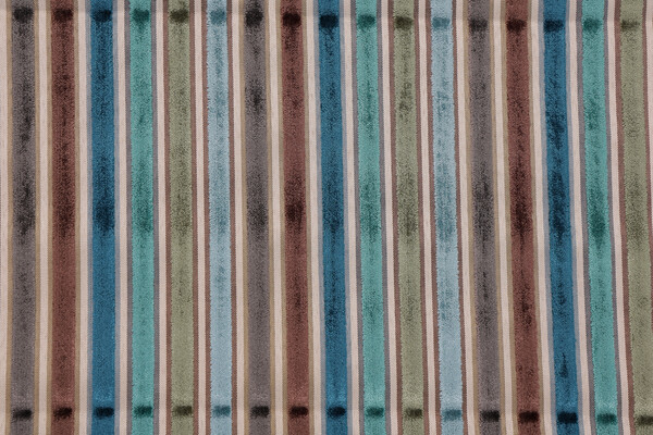 Stripe Velvet Upholstery Fabric in Teal/Multi