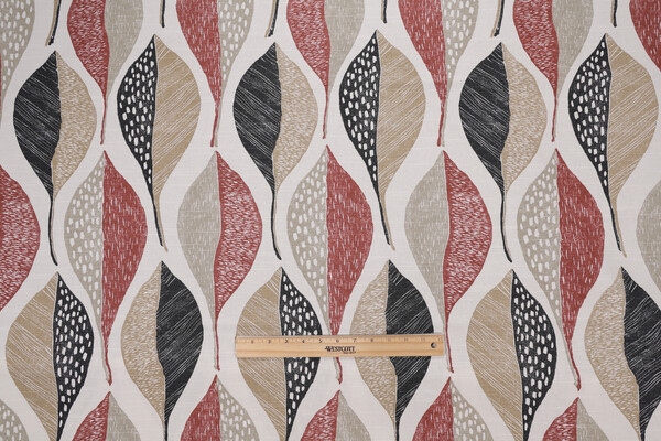 Robert Allen Woodblock Leaf Printed Cotton Drapery Fabric in Henna