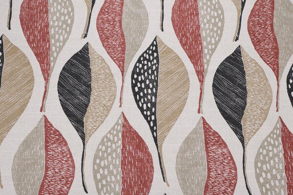 Robert Allen Woodblock Leaf Printed Cotton Drapery Fabric in Henna