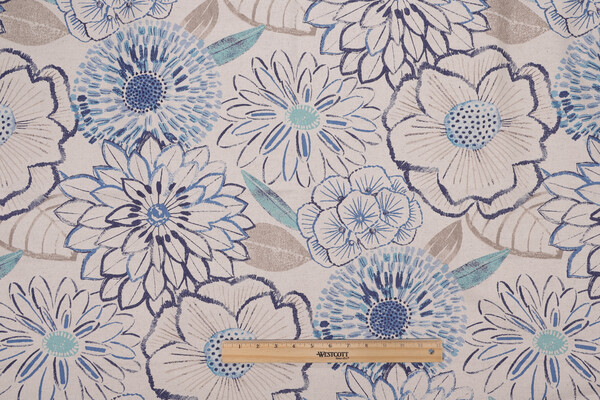 1 Yard Richloom Ricochet Printed Cotton Drapery Fabric in Bluestone