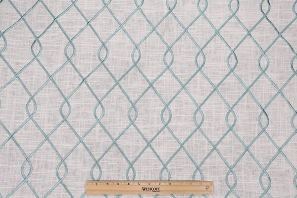 Duralee Rico Embroidered Drapery Fabric in Aqua