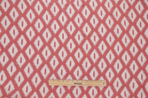 Ikat Diamond Woven Upholstery Fabric in Coral
