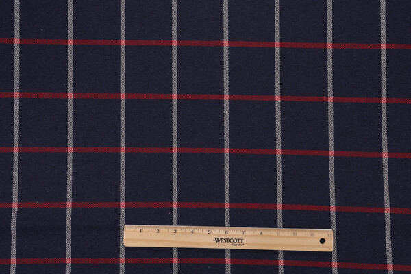 1 Yard Robert Allen Helios Plaid Woven Wool Blend Upholstery Fabric in Navy Blazer