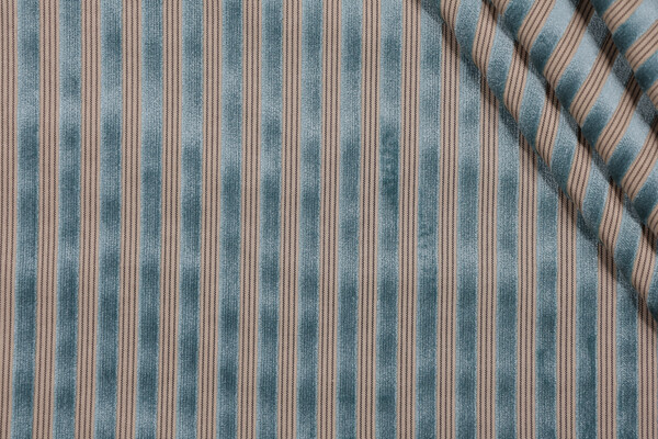 Theodora Stripe Velvet Upholstery Fabric in Aqua 