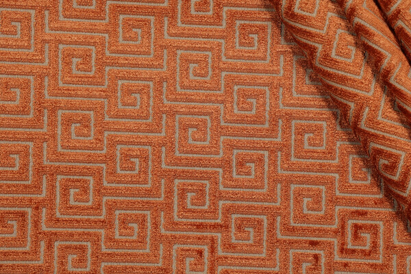 Thibaut Meander Velvet AW26126 Velvet Upholstery Fabric in Orange 
