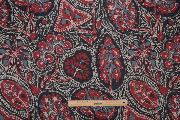 Thibaut Cochin F988716 Table-Printed Linen Drapery Fabric in Blue and Red 