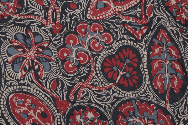 Thibaut Cochin F988716 Table-Printed Linen Drapery Fabric in Blue and Red 