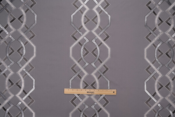 Anna French Bergman AW9128 Embroidered Cotton Decorator Fabric in Charcoal for Thibaut 