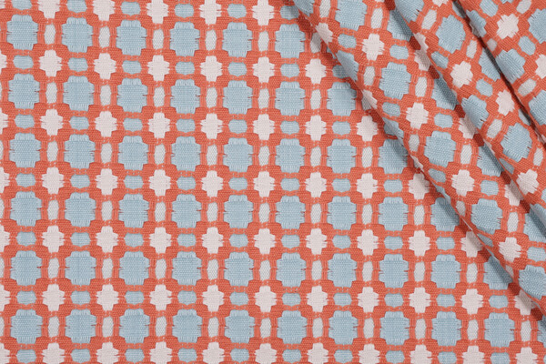 Thibaut Delilah F79617 Woven Decorator Fabric in Coral and Aqua 