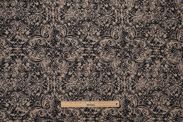 Covington Priscilla Damask Upholstery Fabric in 936-Black Tan 
