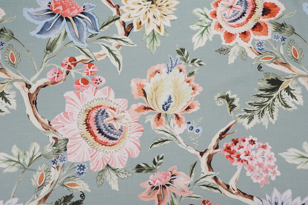 Hamilton Melrose Printed Cotton Drapery Fabric in Duckegg 