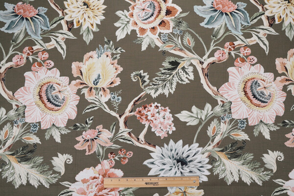 Hamilton Melrose Printed Cotton Drapery Fabric in Olive 